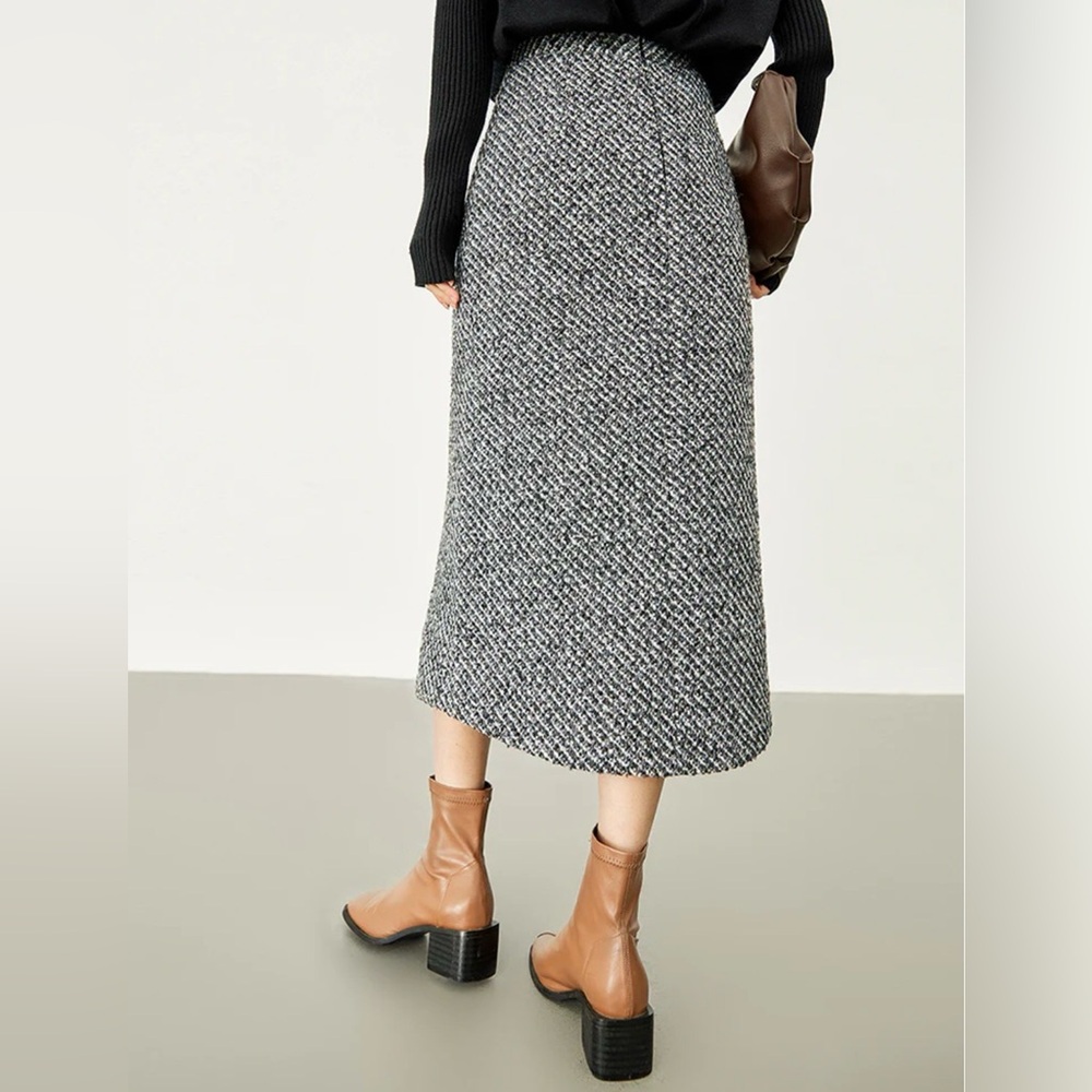 Commense Button Down Tweed Boucle Maxi Skirt Blac… - image 2